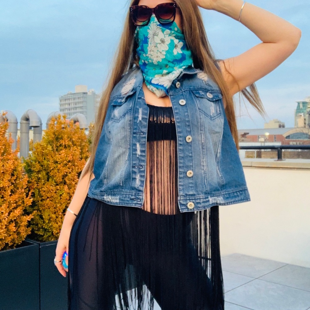 HighWay Destroyed Distressed Denim Rip Jean Vest